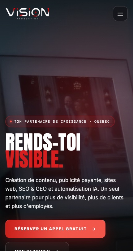 Site web Vision Production, version cellulaire